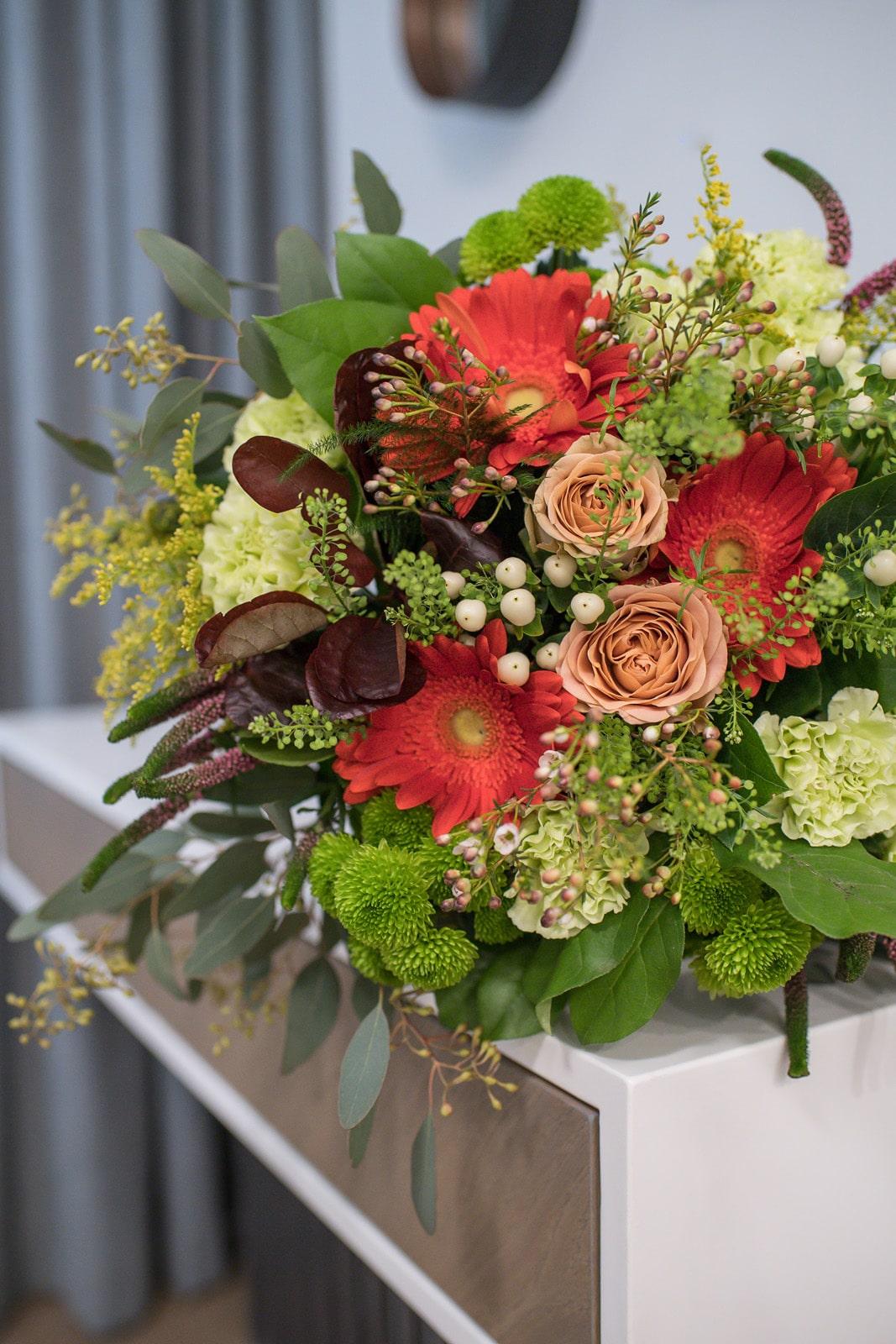 Autumn Harvest Bouquet with Roses, Gerberas & Greenery