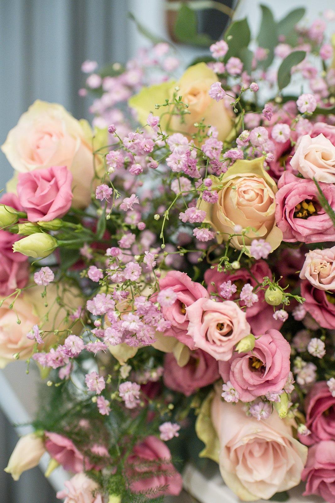 Elegant Pink & Ivory Rose and Lisianthus Bouquet
