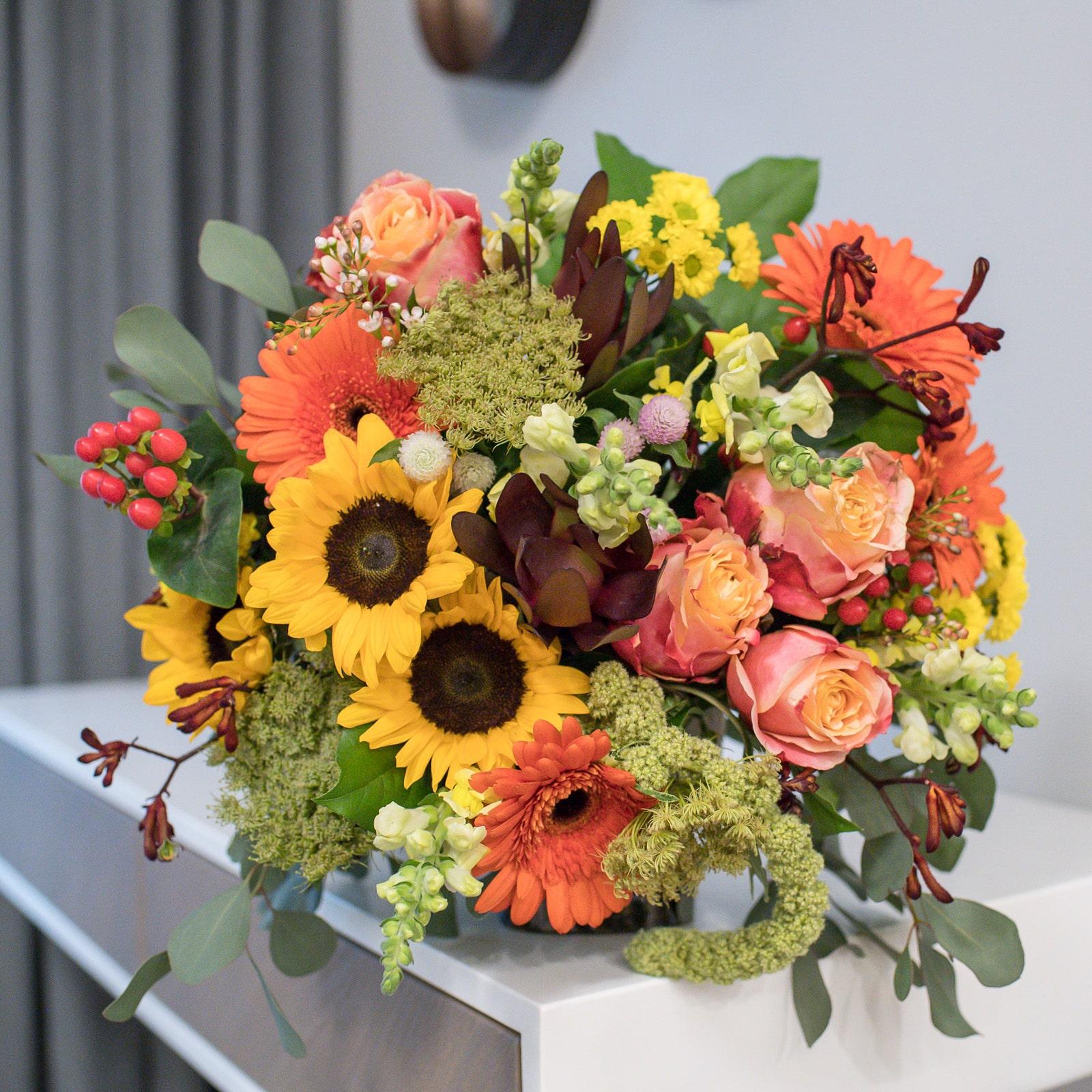 Vibrant Sunflower, Rose, and Gerbera Bouquet