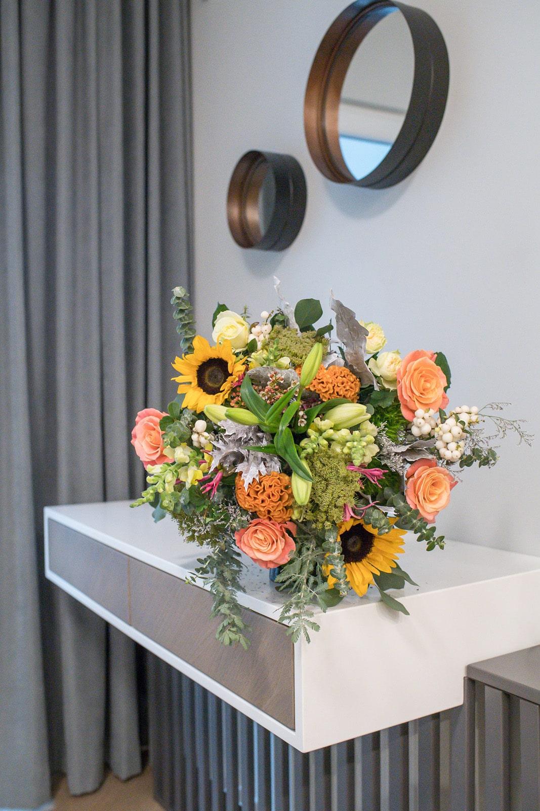 Bright Sunflower, Lily & Rose Celebration Bouquet