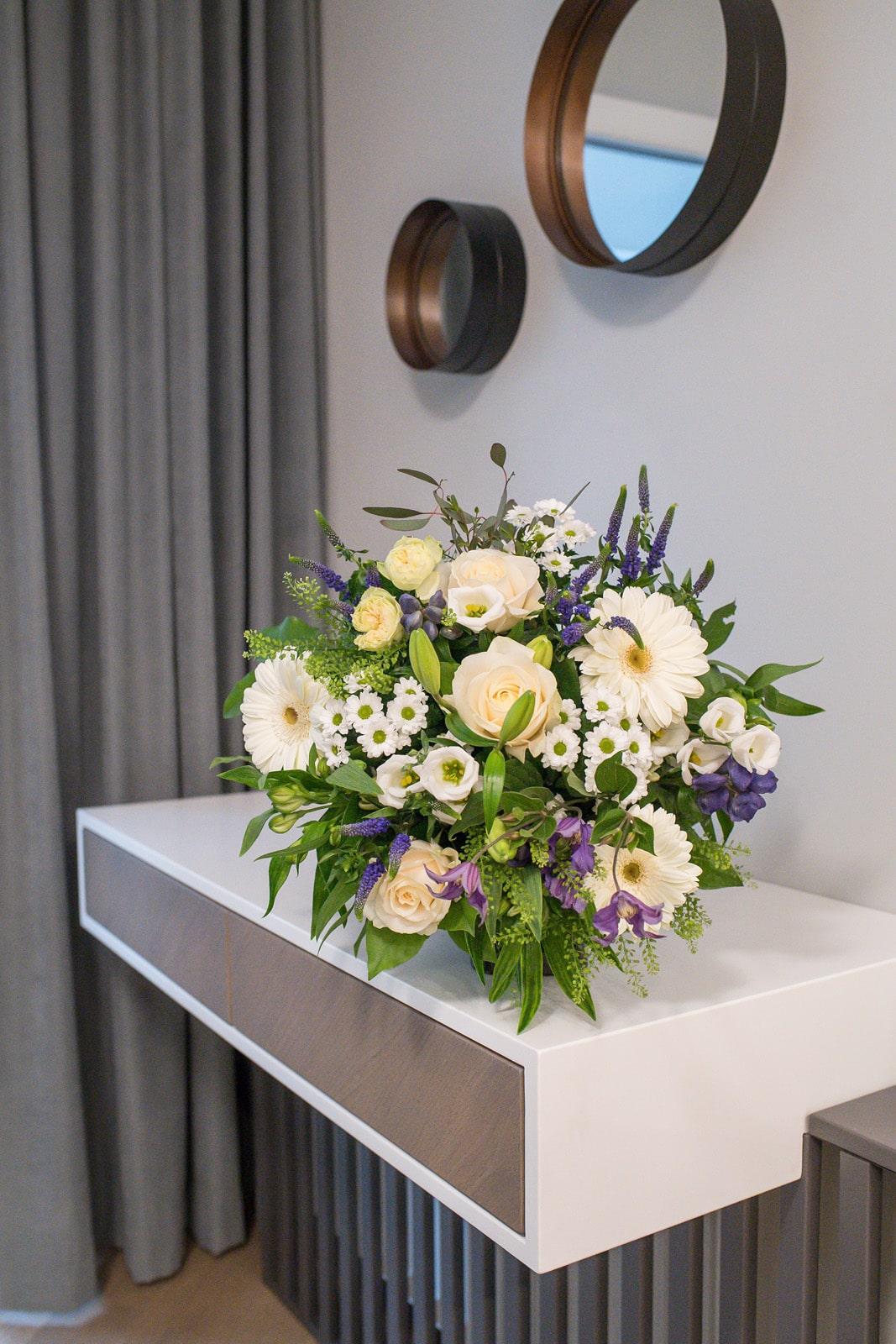 Elegant White & Purple Bouquet with Roses, Lilies & Lisianthus