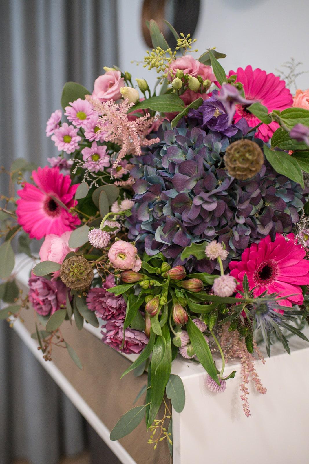 Cerise and Lilac Hortensia & Gerbera Bouquet
