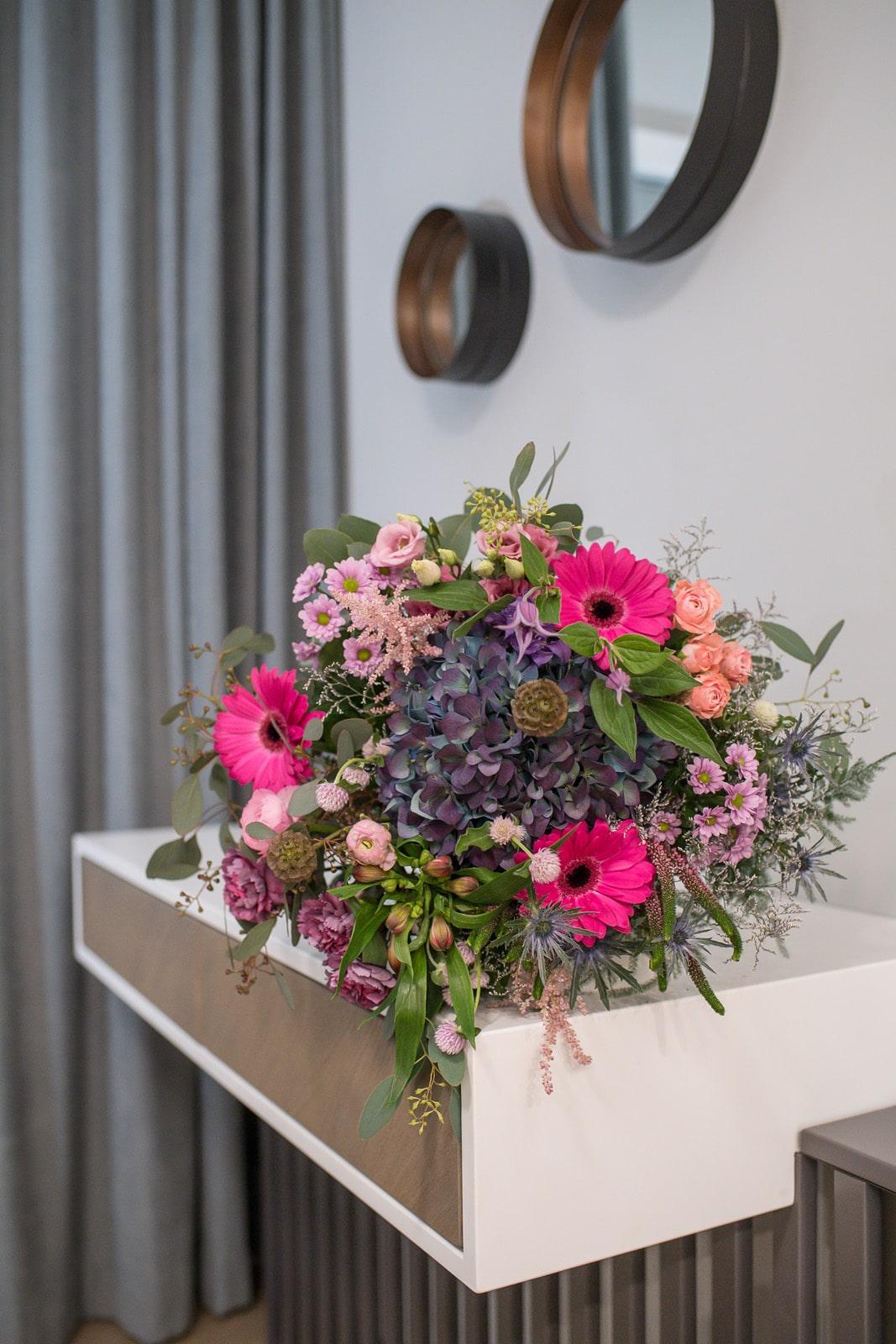 Cerise and Lilac Hortensia & Gerbera Bouquet