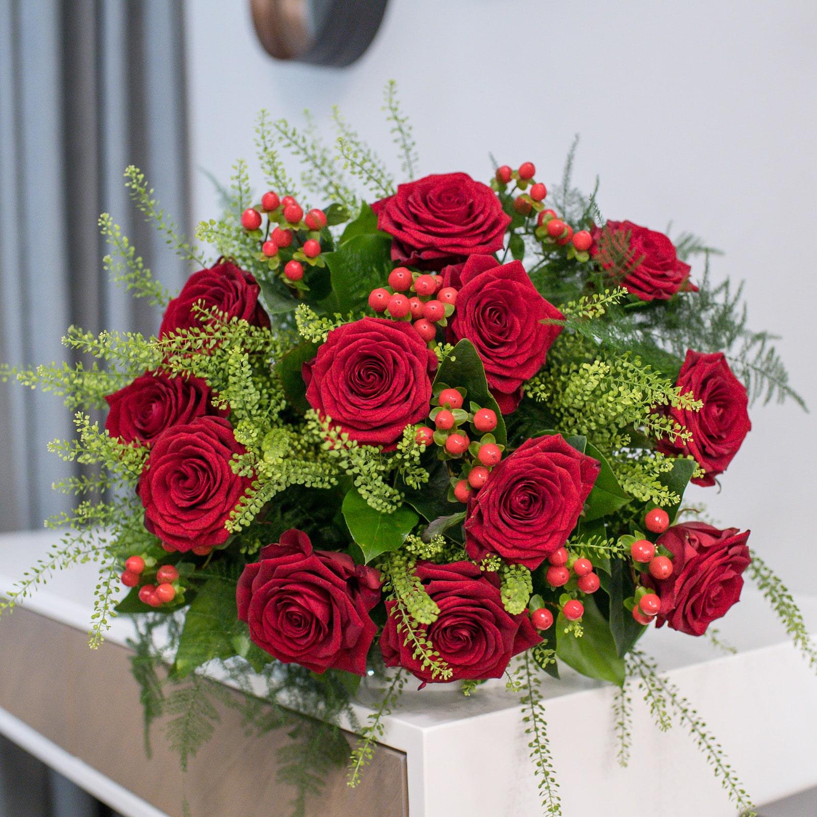 Luxurious Red Rose & Berry Statement Bouquet