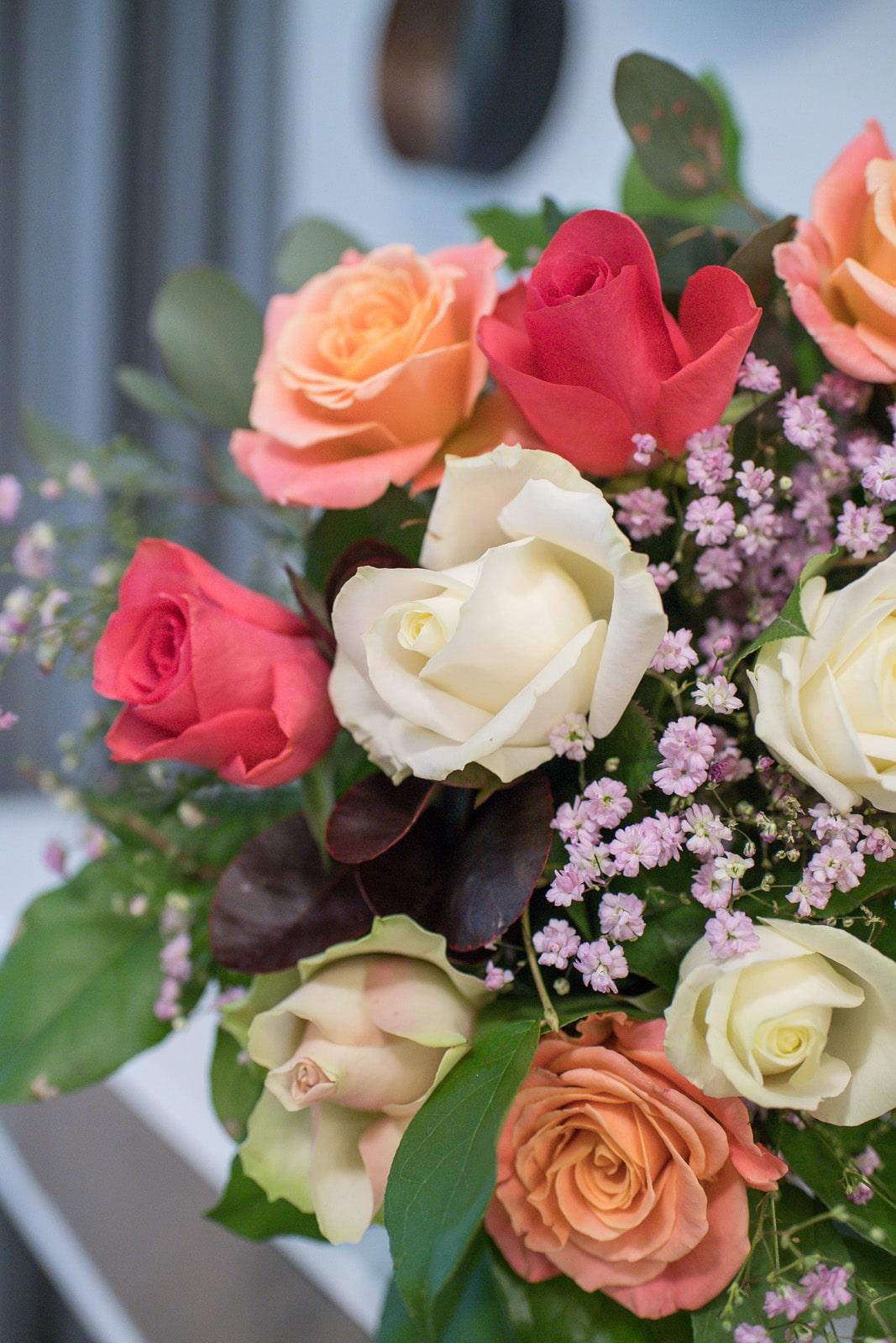 Elegant Pastel Rose Bouquet with Pink, Orange & Ivory Hues