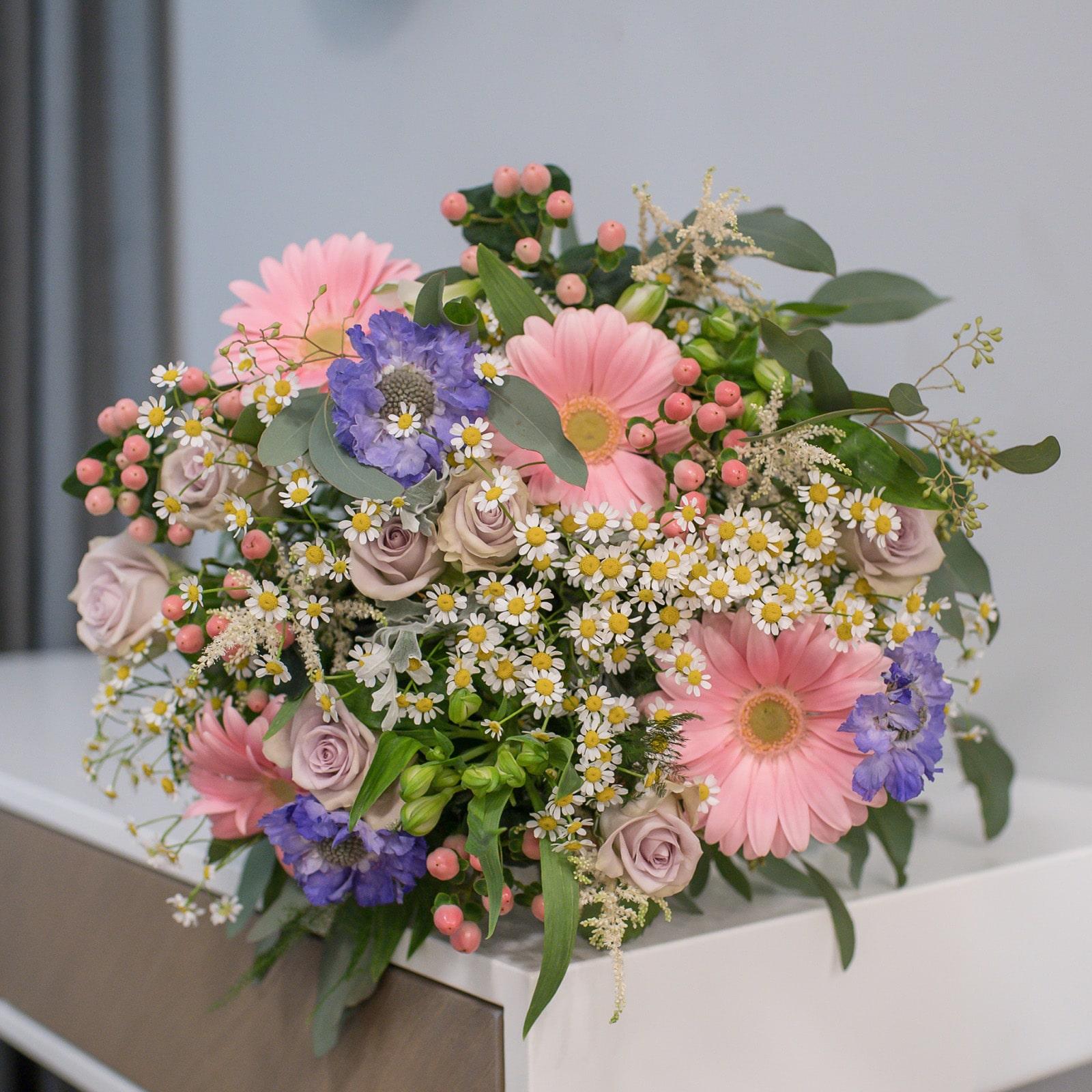 Romantic Pink Gerbera, Rose & Chamomile Bouquet