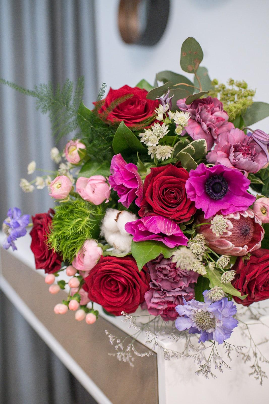Romantic Red Rose, Protea & Ranunculus Bouquet