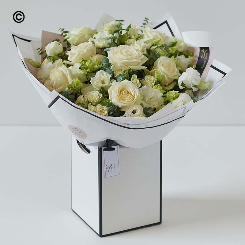 Elegant White Rose & Hydrangea Bouquet in Gift Box