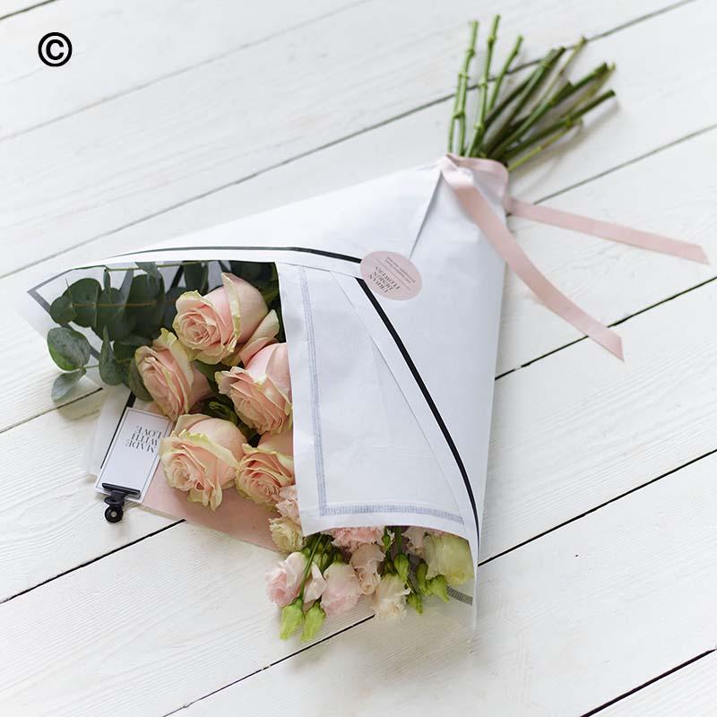 Soft Pink Rose & Lisianthus Bouquet in Elegant Wrap