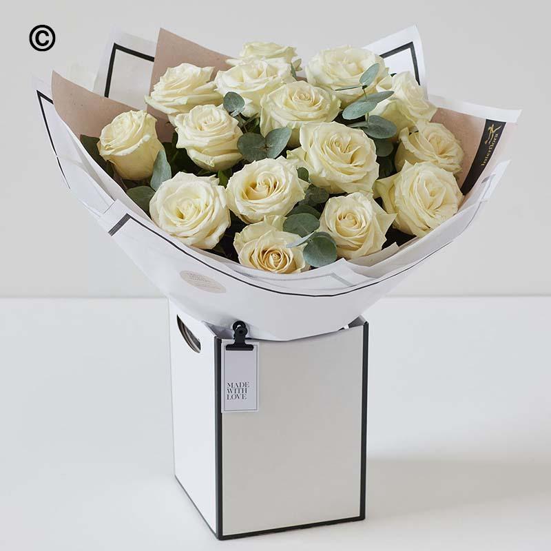 Classic White Rose Bouquet in Gift Box