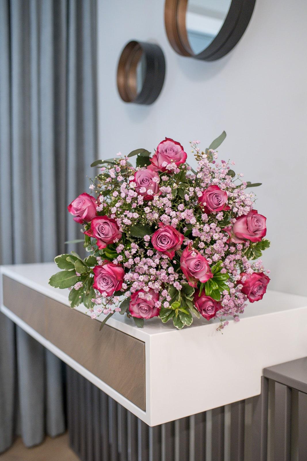 Magenta Rose & Violet Gypsophila Bouquet