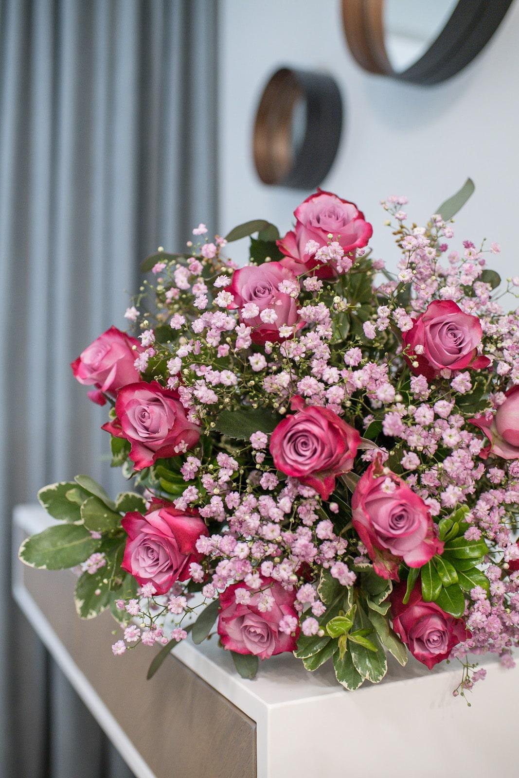 Magenta Rose & Violet Gypsophila Bouquet