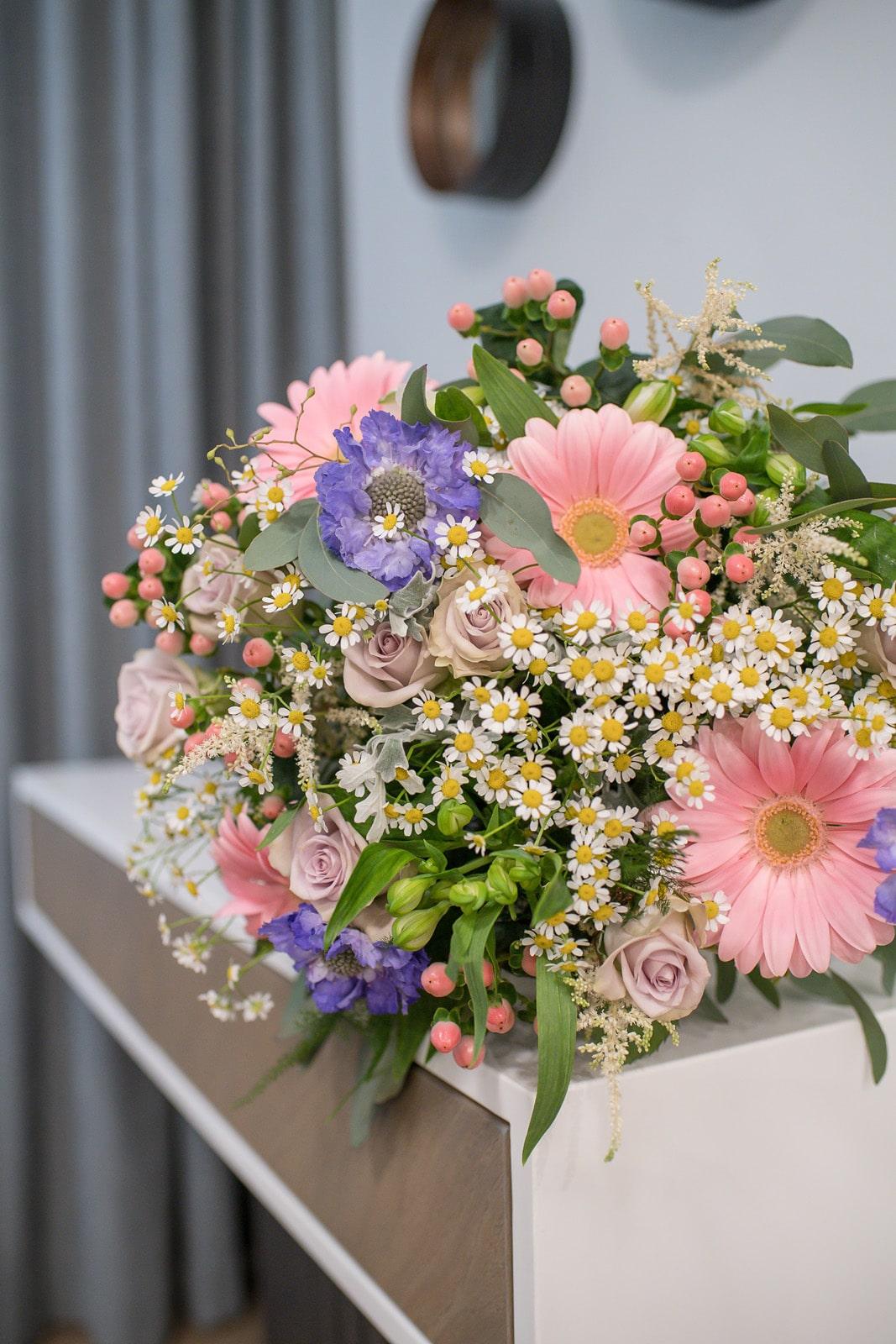 Romantic Pink Gerbera, Rose & Chamomile Bouquet