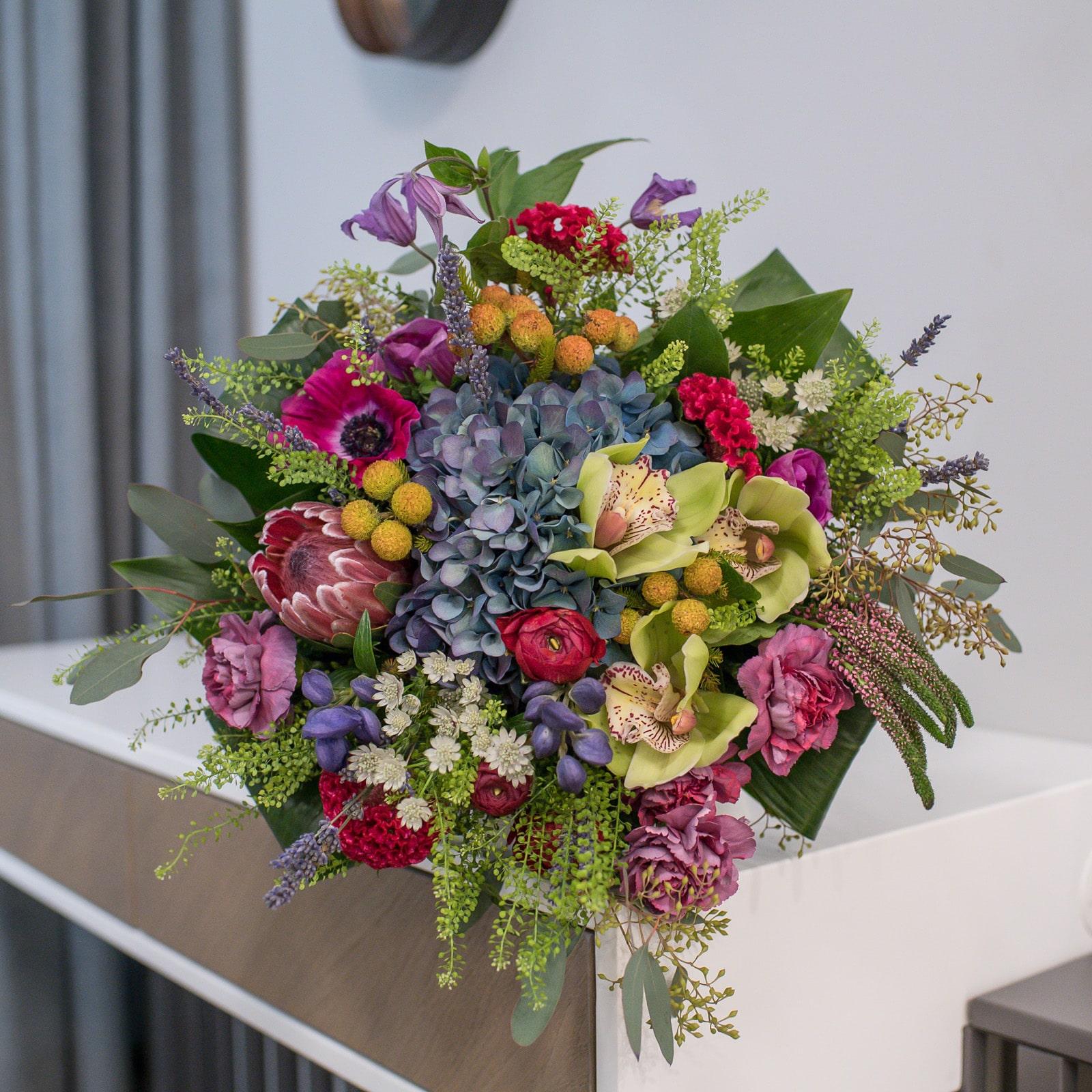 Enchanting Purple & Green Hydrangea and Orchid Bouquet