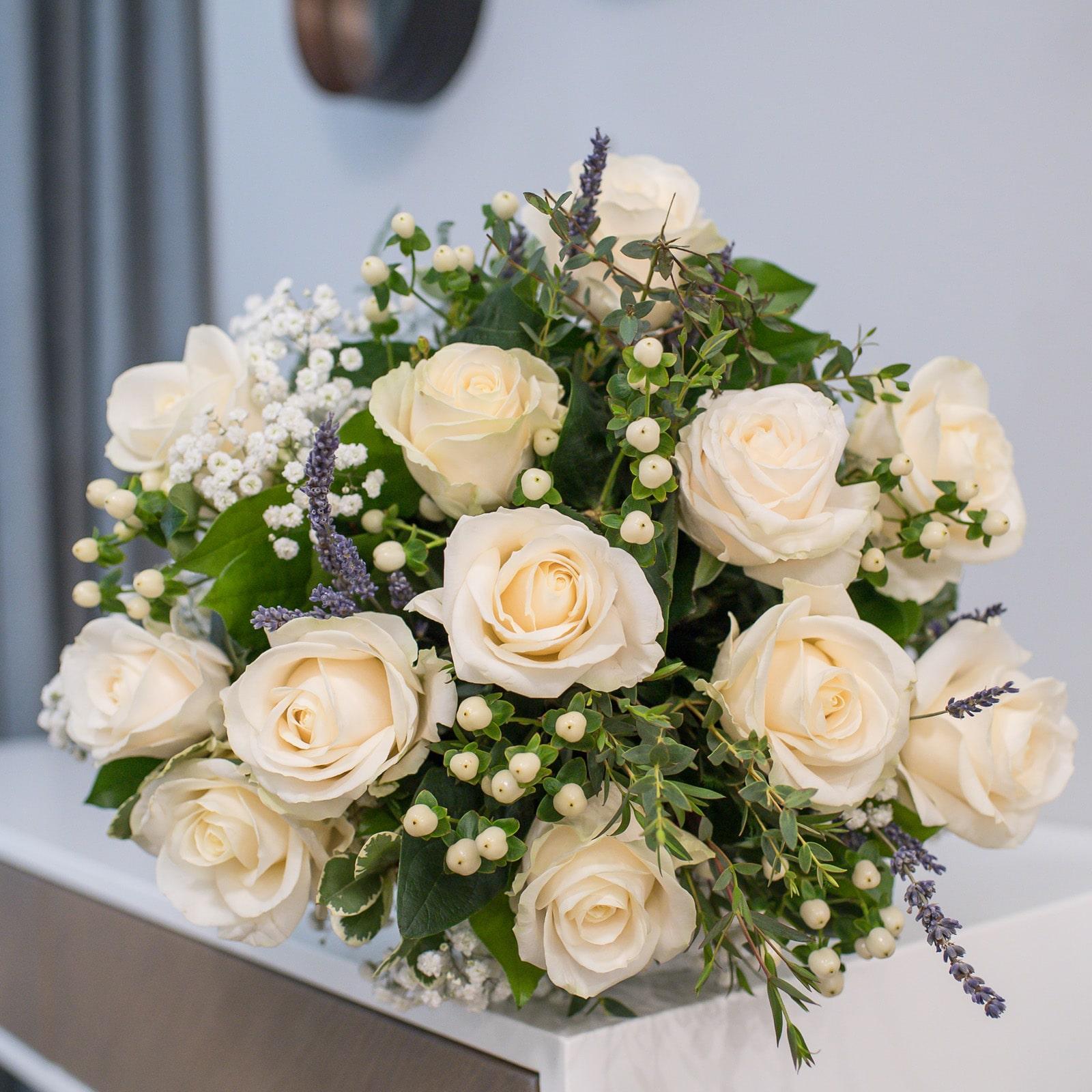 Elegant White Rose & Gypsophila Bouquet