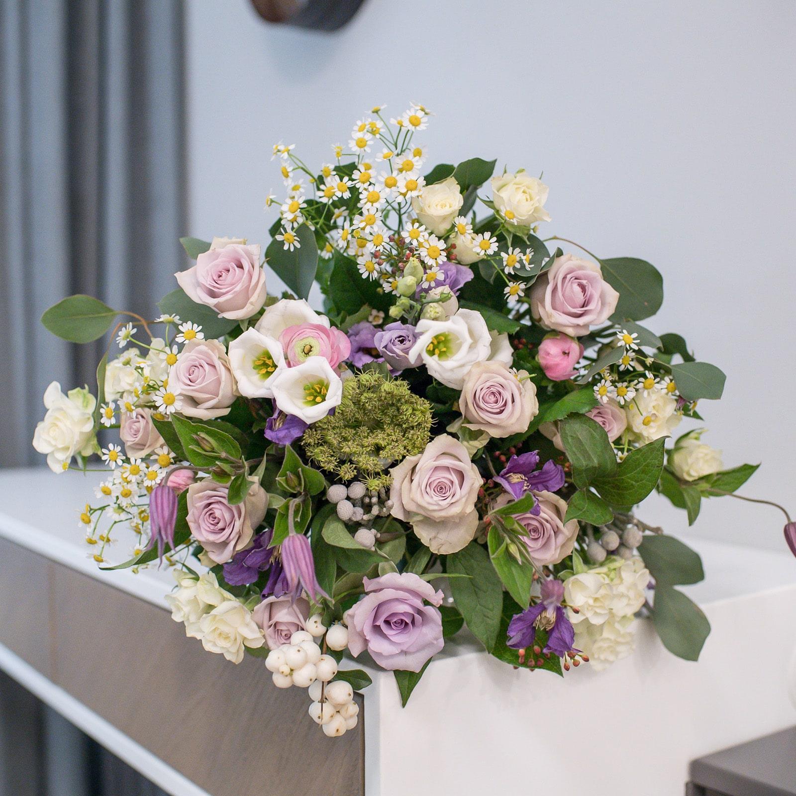 Sophisticated Pink, Lilac & Purple Rose and Lisianthus Bouquet